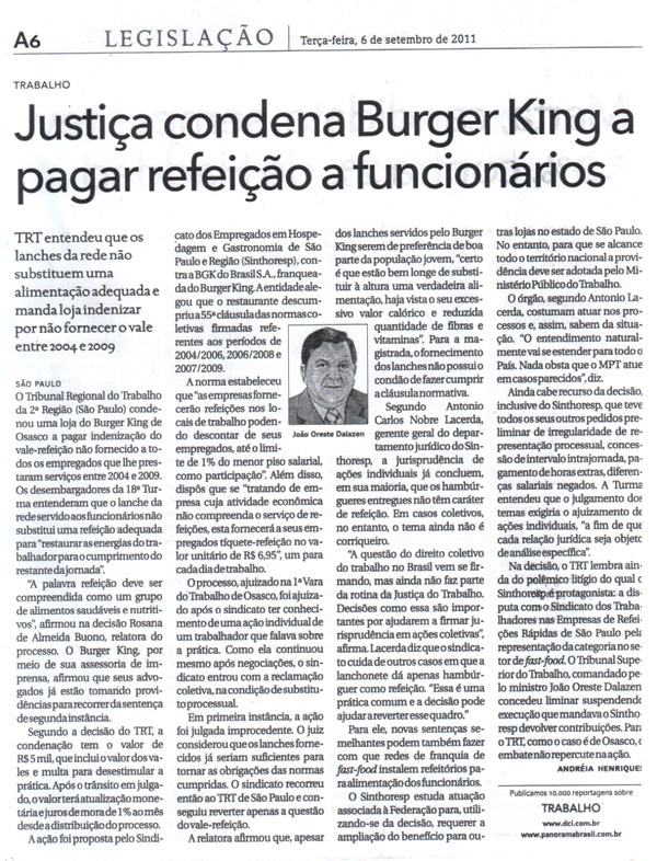 Justiça condena Burger King a pagar refeição a funcionários