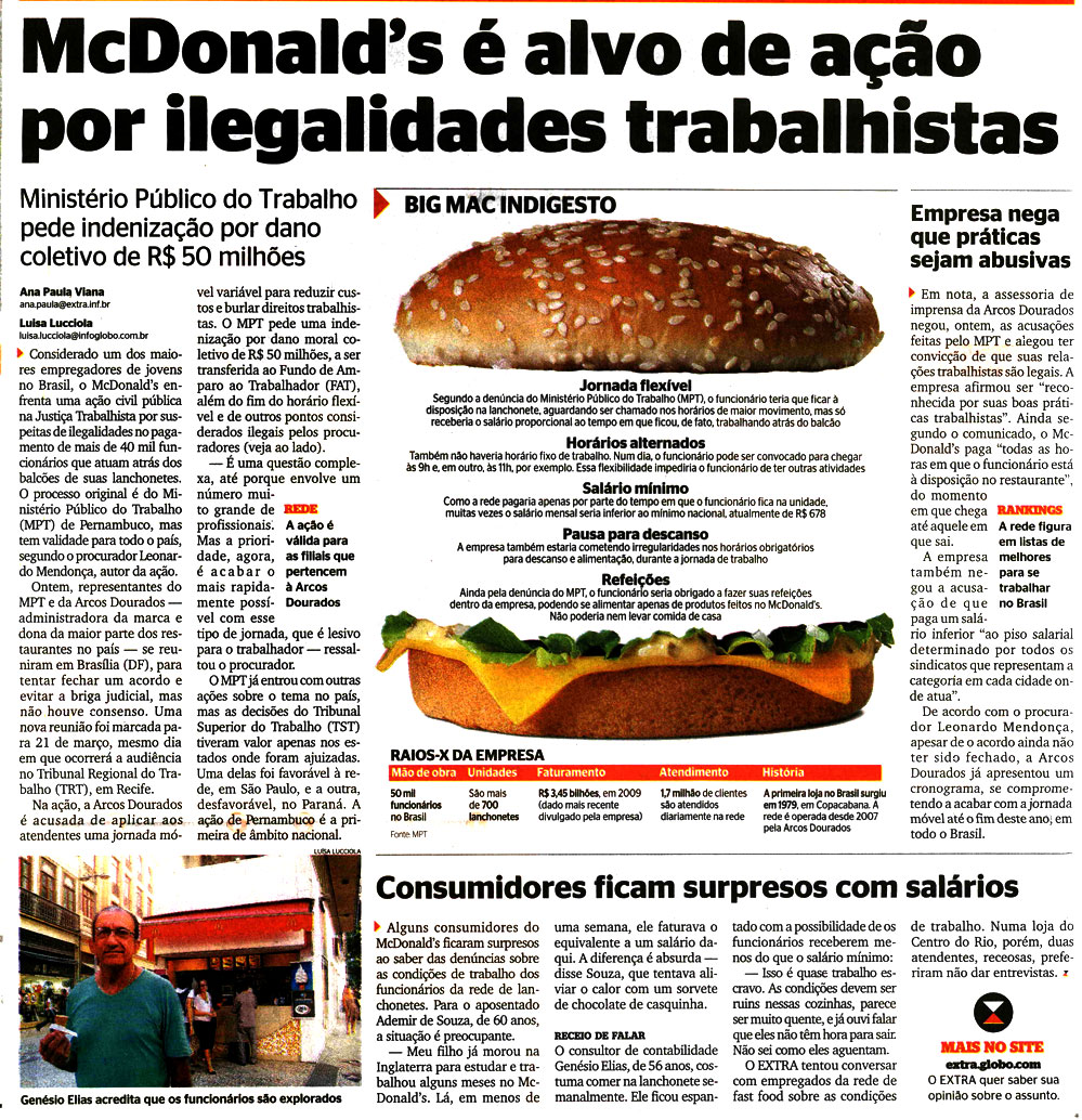 Valor Econômico - MPT e McDonald’s não firmam acordo e ação civil pública prossegue
