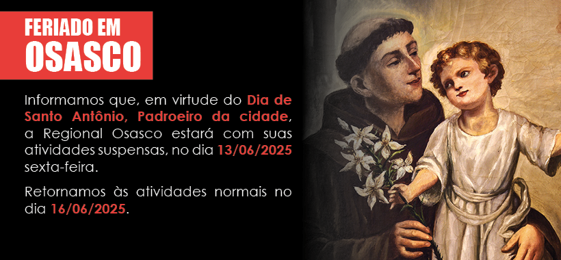 Regional Osasco do Sinthoresp fecha no feriado municipal de 13 de junho, Dia de Santo Antônio