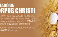 Corpus Christi: Sinthoresp suspende atendimento nos dias 19 e 20 de junho