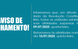 Feriado de 9 de Julho: unidades do Sinthoresp estarão fechadas na quarta-feira