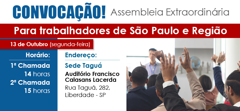 Sinthoresp convoca trabalhadores para Assembleia presencial na segunda dia 13/10