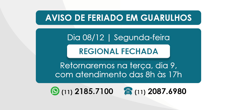 Regional Guarulhos fechada em 08/12 por feriado municipal